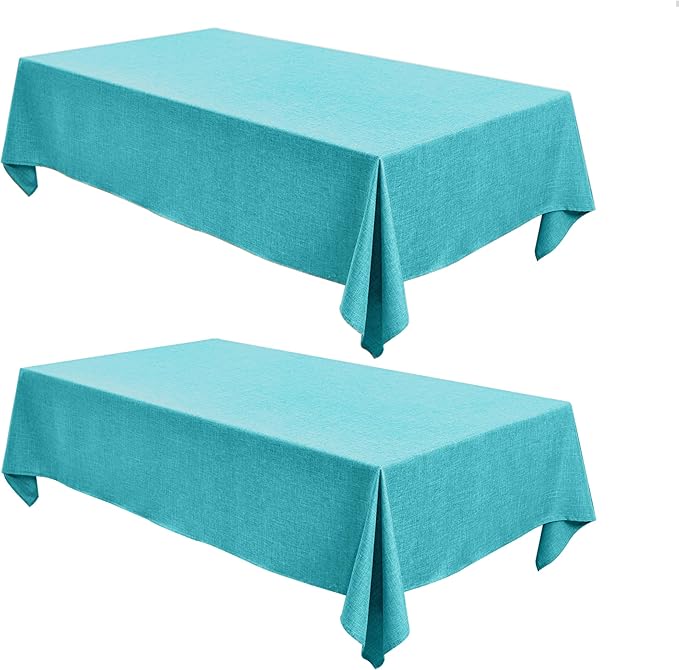 Fitable Faux Linen Tablecloths for Rectangle Tables: Water & Stain Resistant Farmhouse Table Cloth, Washable Burlap Textured Table Covers for Kitchen Dining Party(2 Pack, 60x102 Inch, Teal)