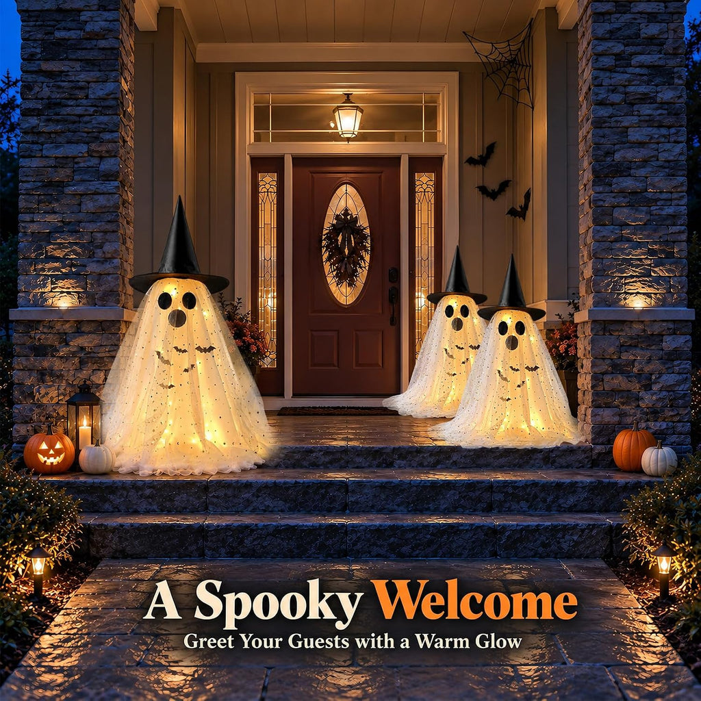 3 Pack Light Up Ghosts Halloween Decorations Indoor Home Table & Outdoor