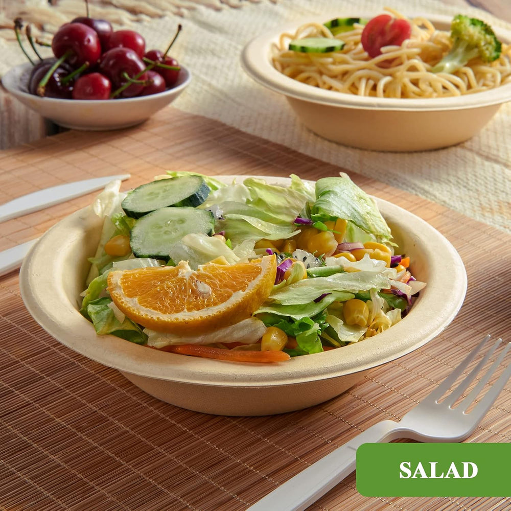 Vplus 500 Pack 12 OZ Compostable Paper Bowls, Bagasse Bowls Bulk，Nature