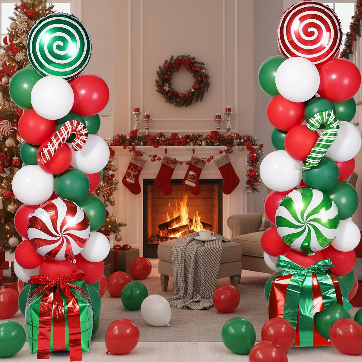 Realspring 132 Pcs Christmas Balloon Column Stand Kit Red Green White