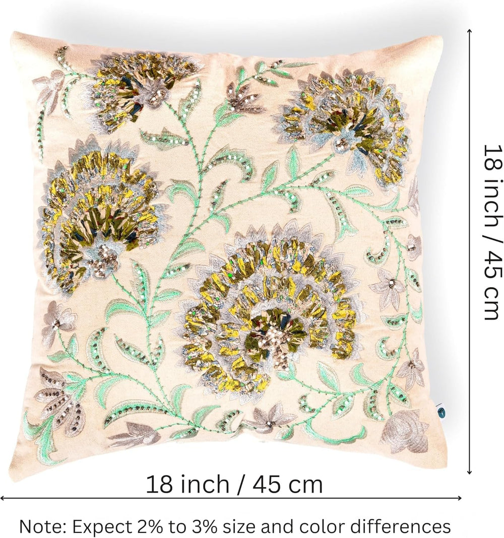 ZOMI Embroidered Patchwork Throw Pillow Covers 18x18 Inch Set of 2 Beaded Flo...