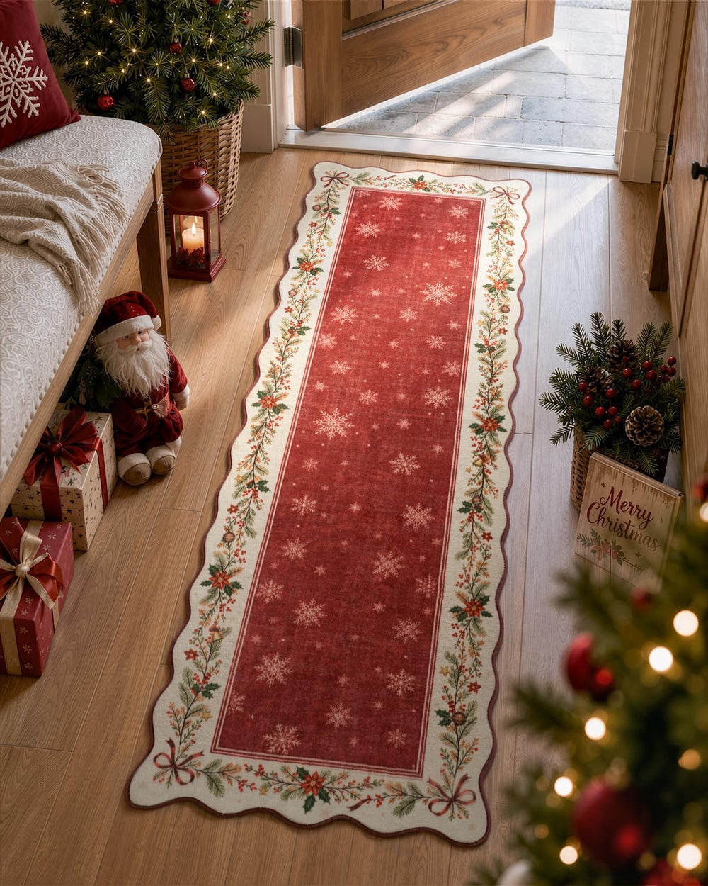 Lahome Christmas Runner Rug 2x6 Red, Washable Kitchen Carpet
