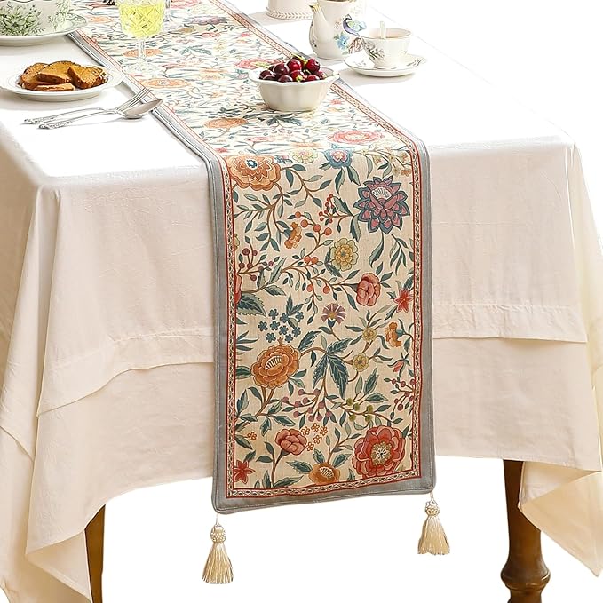 Floral Printed Table Runner for Table,Decorative Linen 87 Inches Long Table Runners,Farmhouse Coffee Decor Tabletop for Kitchen,Dining,Party,Home,Christmas,12"*87"