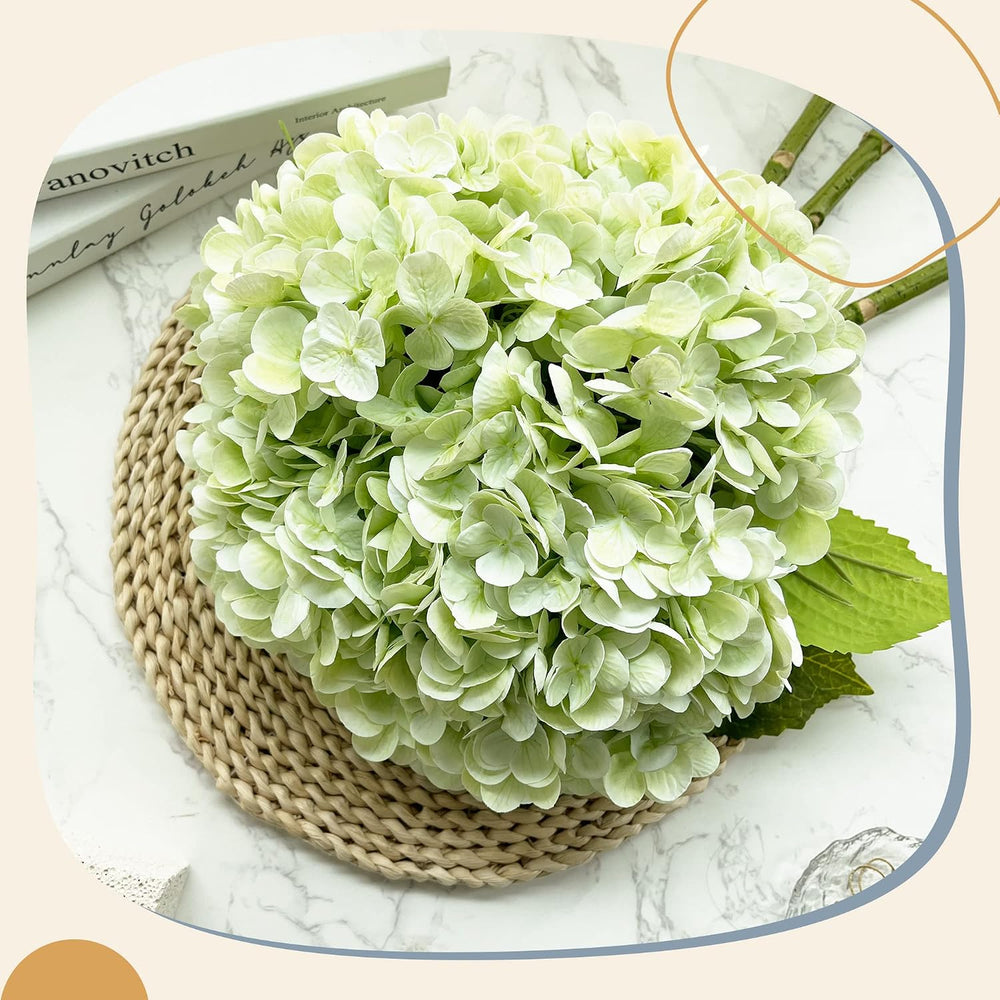 21In Light Green Artificial Hydrangea Flowers with Stems 5 Pcs