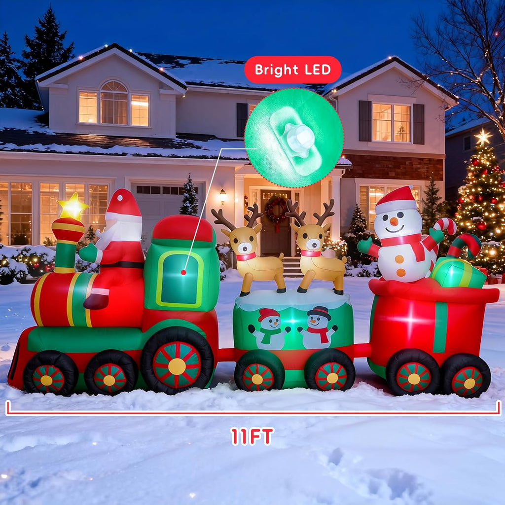 thuodo 11 ft long christmas inflatables train with shown in use