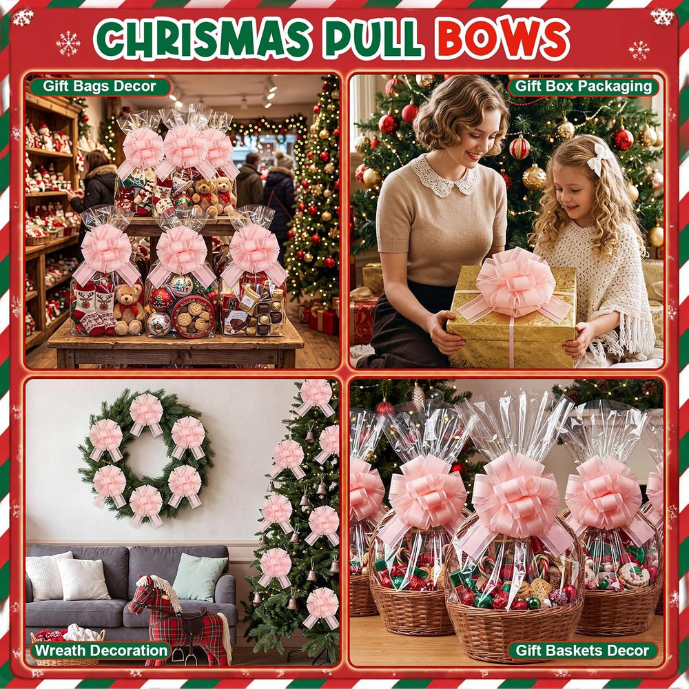 WILLBOND 100 Pcs Christmas Pull Bow for Gift Wrapping, Light Pink