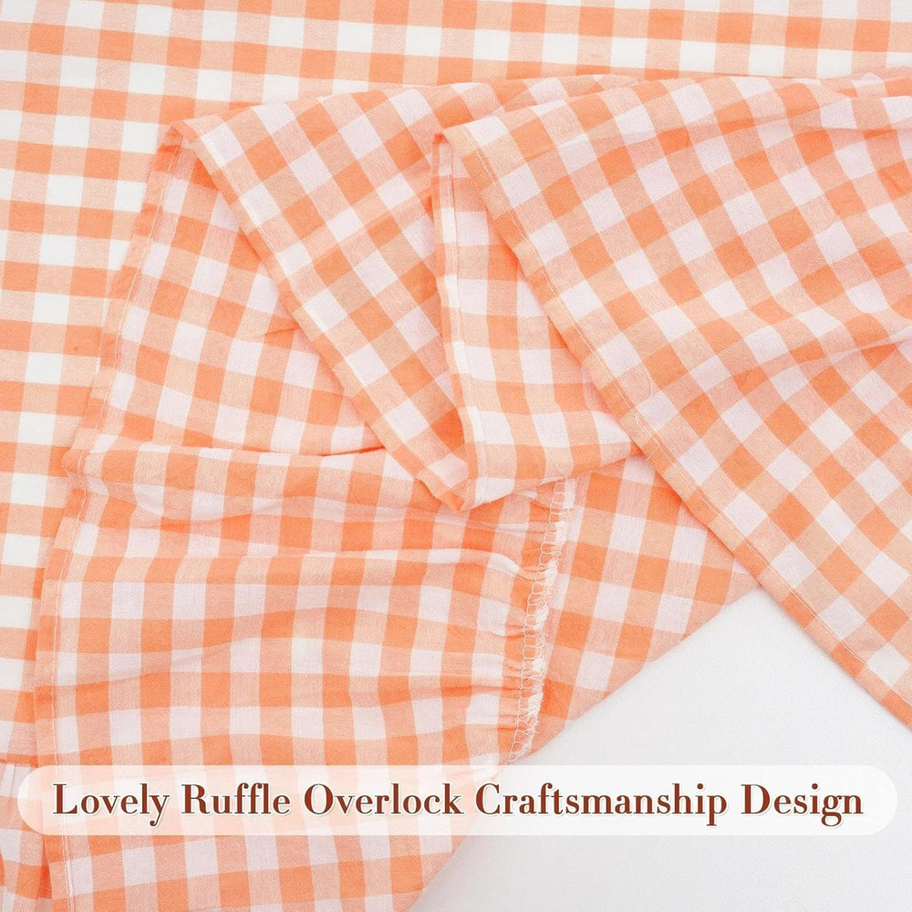 Eternal Beauty Gingham Ruffled Tablecloth Orange White 60x102 Thanksgiving