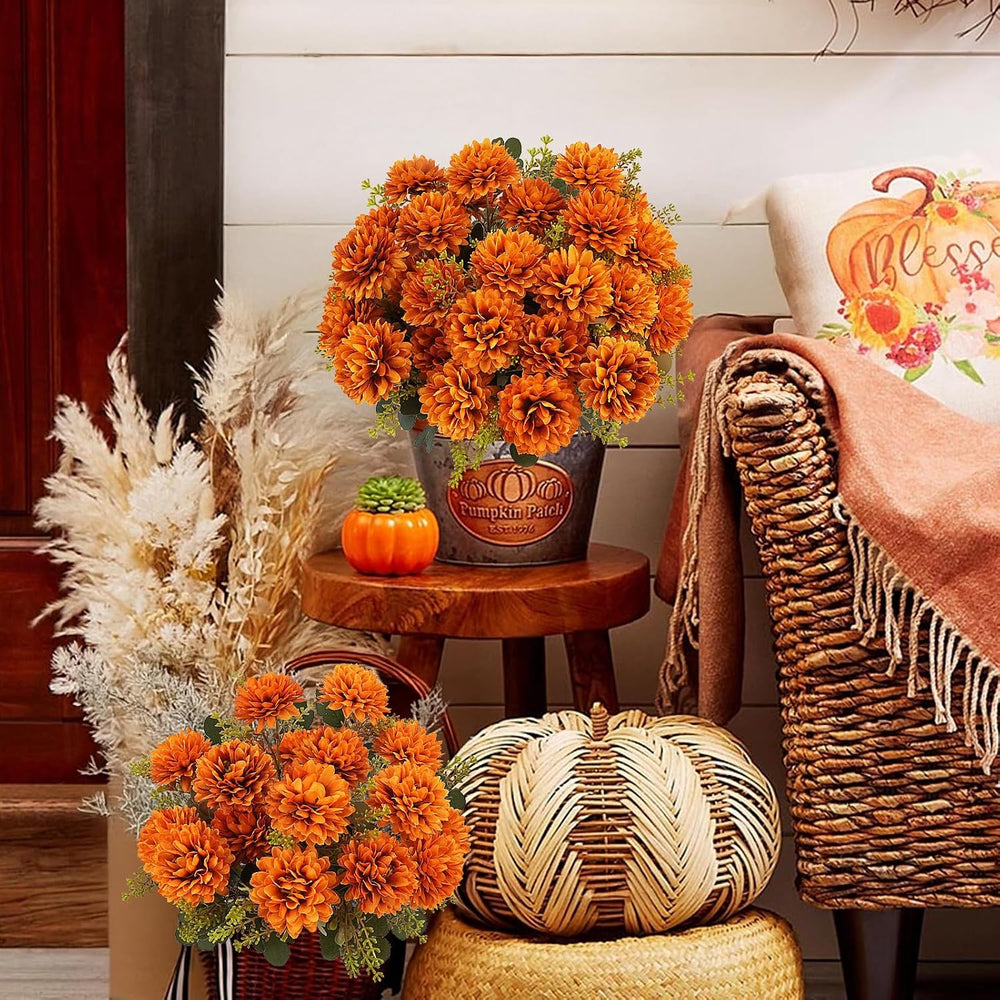 4 Pcs Large Fall Flowers Artificial Mums 36 Heads Fall Mums, Burnt Orange