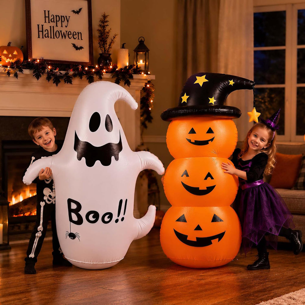 2PCS Inflatable Halloween Decorations Outdoor, 4FT Cute Blow Up Yard Decor