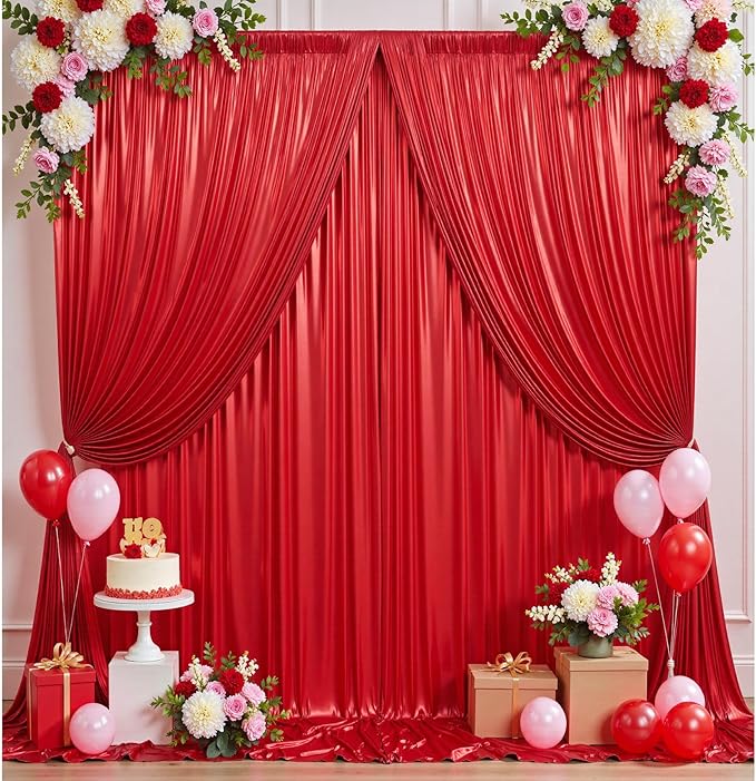 20ftx10ft Red Sequin Backdrop Curtain Panels for Parties, 4 Panels Wrinkle Free Glitter Photo Backdrop Drapes Shimmer Back Drop Cloth for Wedding Birthday Christmas Photography Background