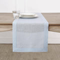 Solino Home Linen Light Blue Table Runner 48 Inches - Classic Hemstitch, 100% Pure Linen Coffee Table Runner 14 x 48 Inch Ideal for Dresser Tables
