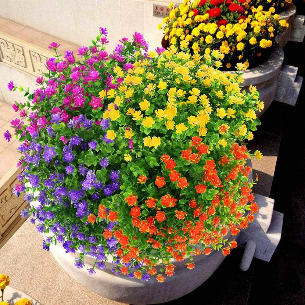 24 Bundles Outdoor Artificial Flowers UV Resistant Fake Boxwood Plants, Faux ...