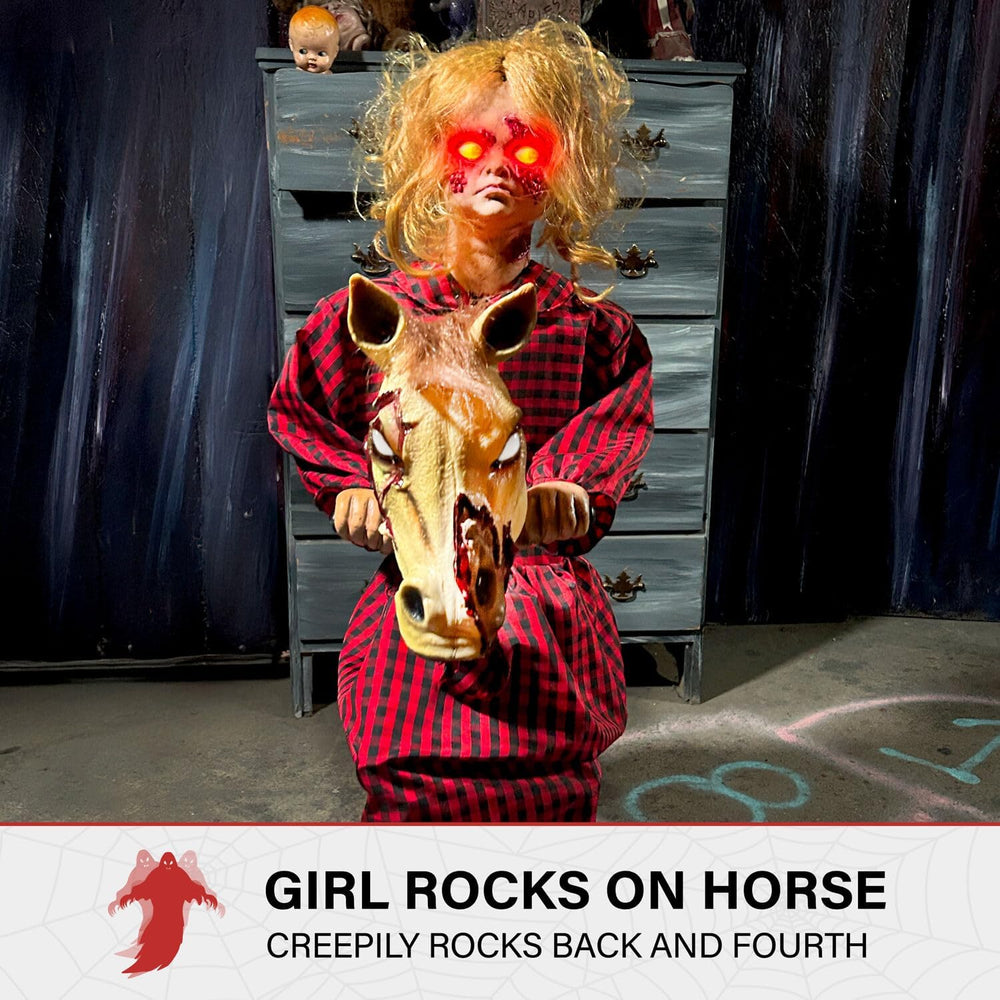 Haunted Hill Farm 3.2-Ft. Rocking Horse Girl Animatronic with Voice