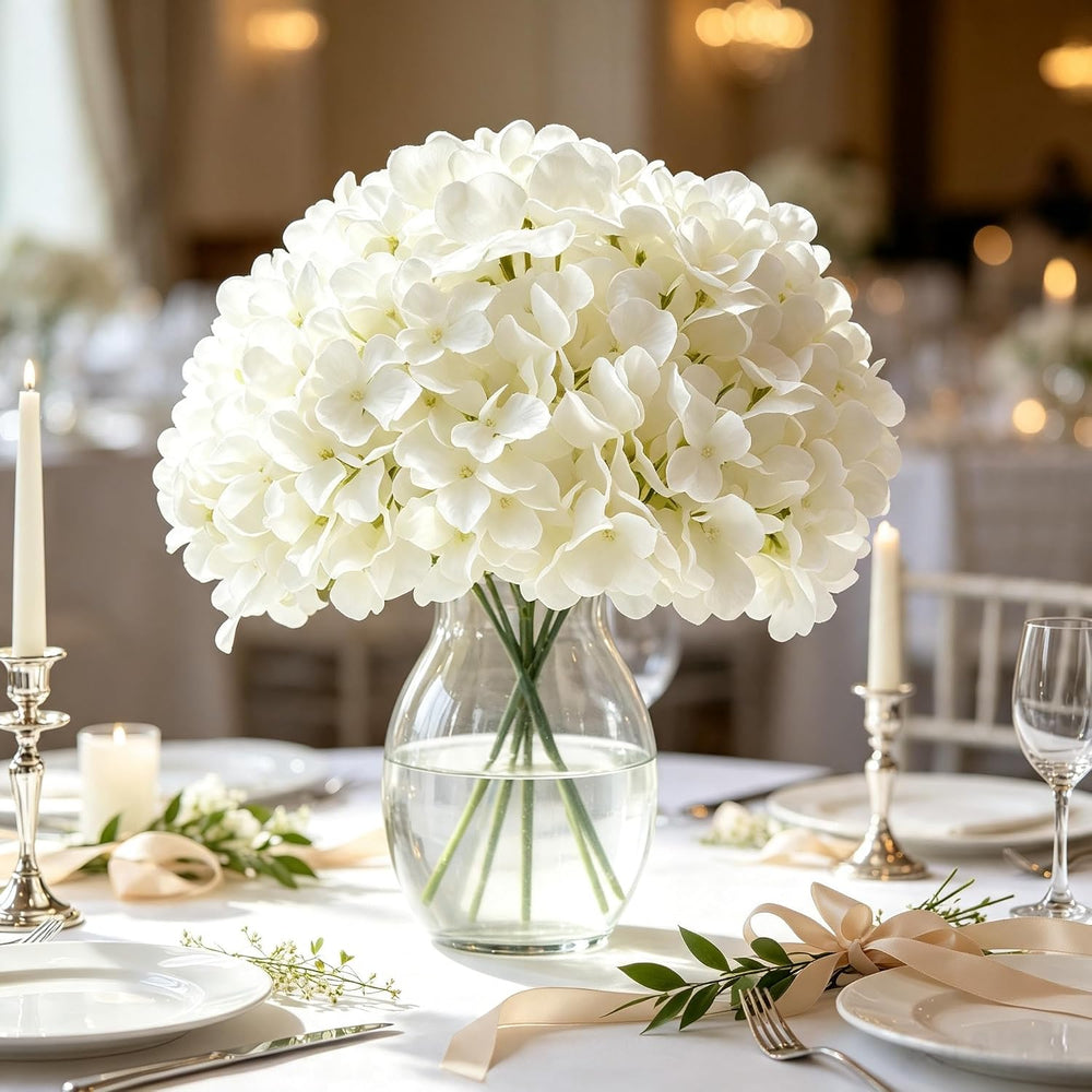 100pcs Hydrangea Artificial Flowers Bulk Heads with Stems Fade-Resistant Reus...