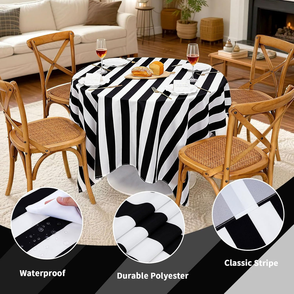 2Packs Black and White Tablecloth 57x84 Inch Waterproof Striped Table Cloth