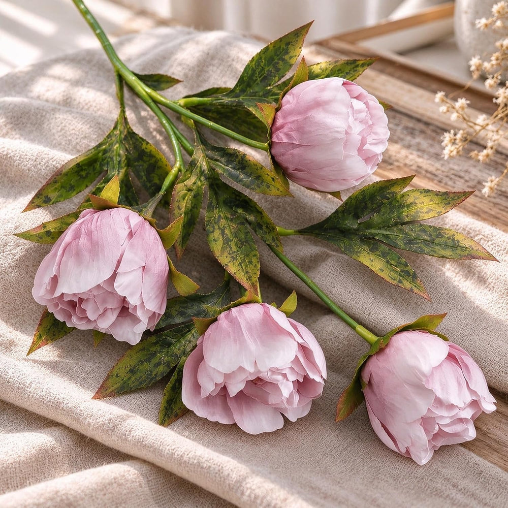 Artificial Peony Flowers, 8 Pink Faux Silk Floral Stems for Vase