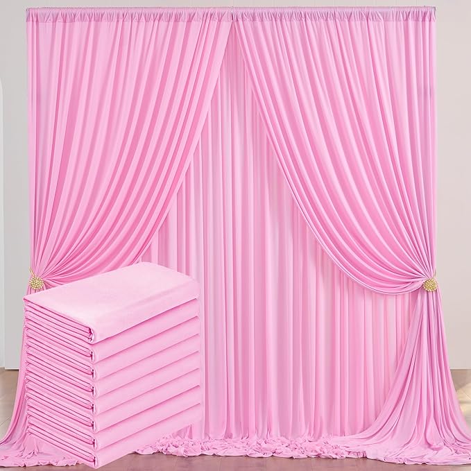 40 ft x 10 ft Wrinkle Free Baby Pink Backdrop Curtain for Parties, 8 Panels 5ftx10ft Polyester Photo Backdrop Drapes for Baby Shower Birthday Party Photography Wedding Backdrop Stand