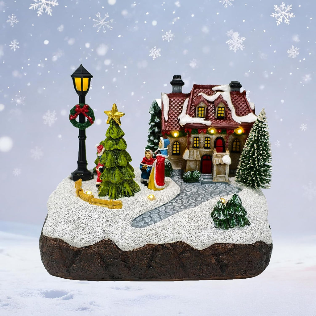 Christmas Village Houses Scene Christmas Indoor Decorations Village House Figurine Light Xmas Tree Decor Gift Winter Holiday Ornament