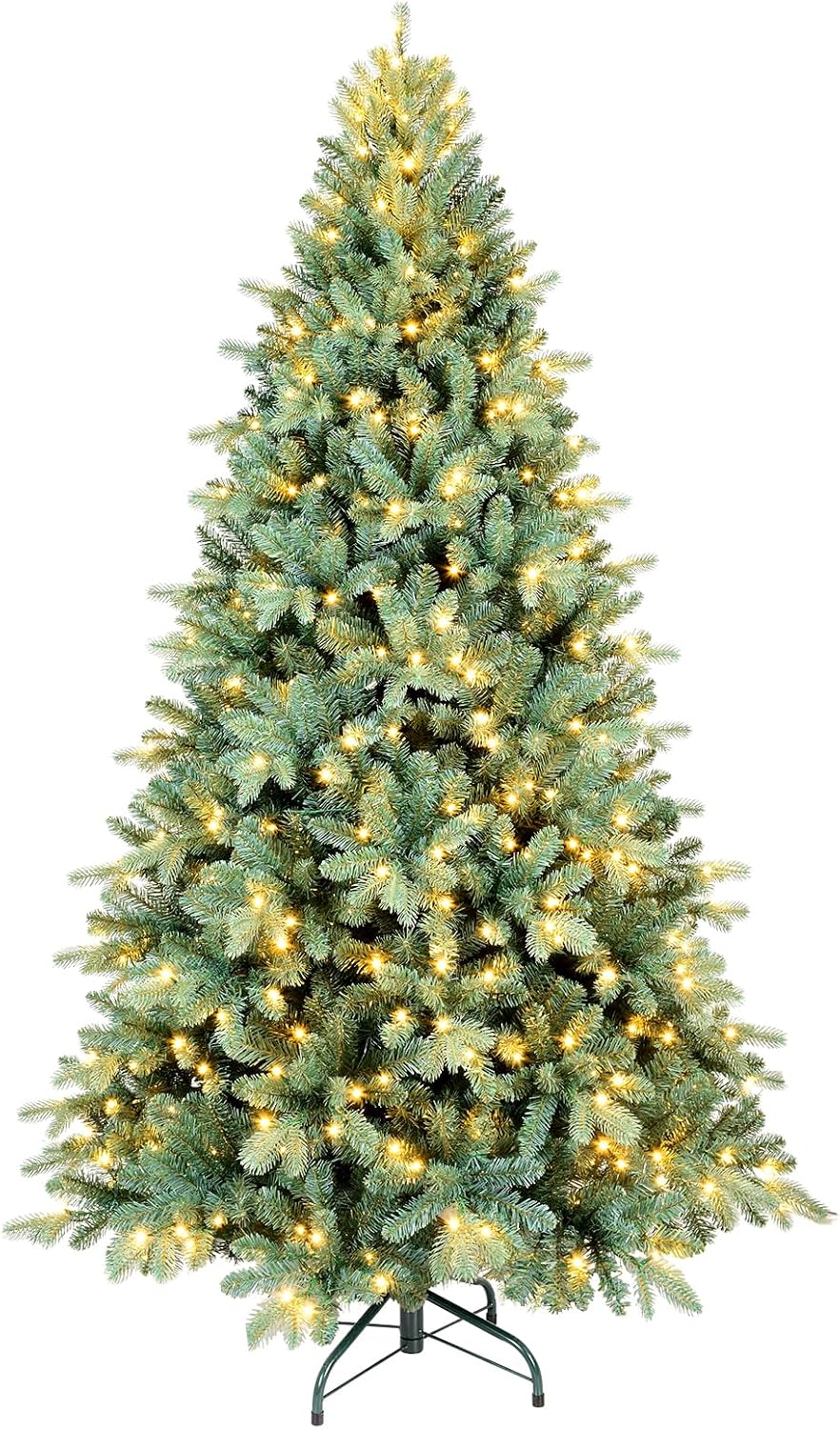 6 Ft Pre-Lit Artificial Christmas Tree, w/ 350 LED Warm Lights, 1390 PE&P...