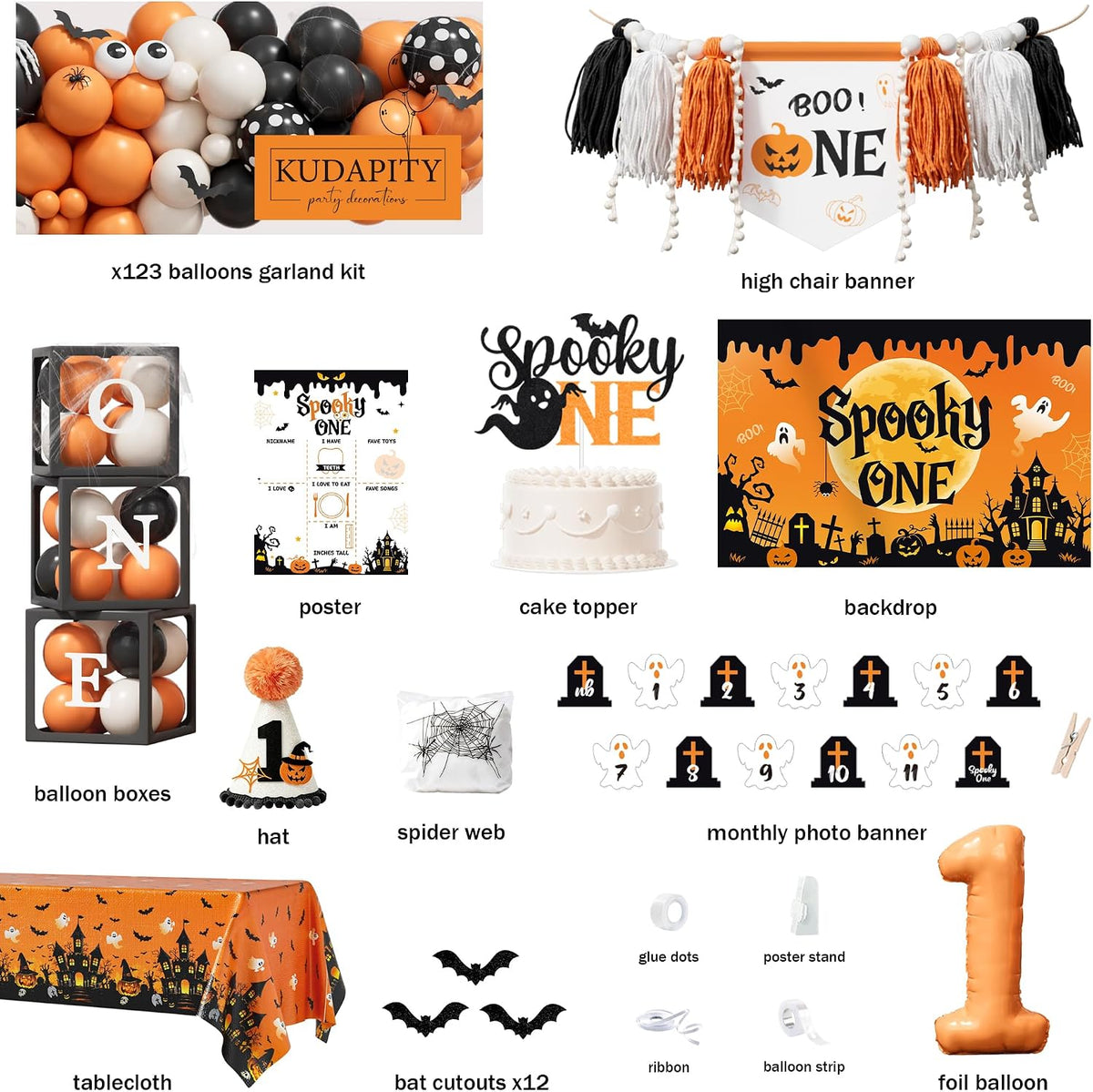 Halloween 1st Birthday Party Decorations,Spooky One Birthday Supplies Decor