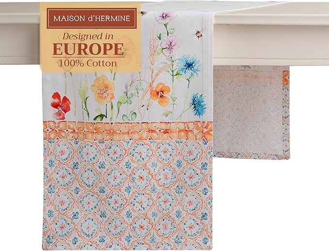 Maison d' Hermine Table Runner 100% Cotton Single Layer Table Runners 108 inches Long Decorative for Home Kitchen Dining Party Wedding Bridal Shower Spring Summer (Summer Whisper , 14.50" x 108")