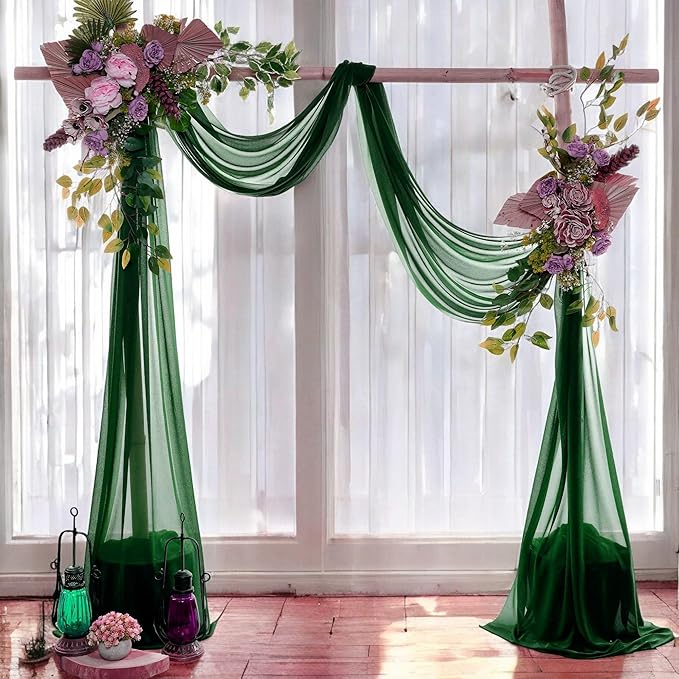 MDS Halloween Chiffon Draping Fabric - 2 Panel, 30" Wide x 30ft Long - Sheer Spooky Arbor & Canopy Drapery for Haunted House Backdrops, Party Ceilings, DIY Costumes & Themed Events - Hunter Green (Pack of 2)