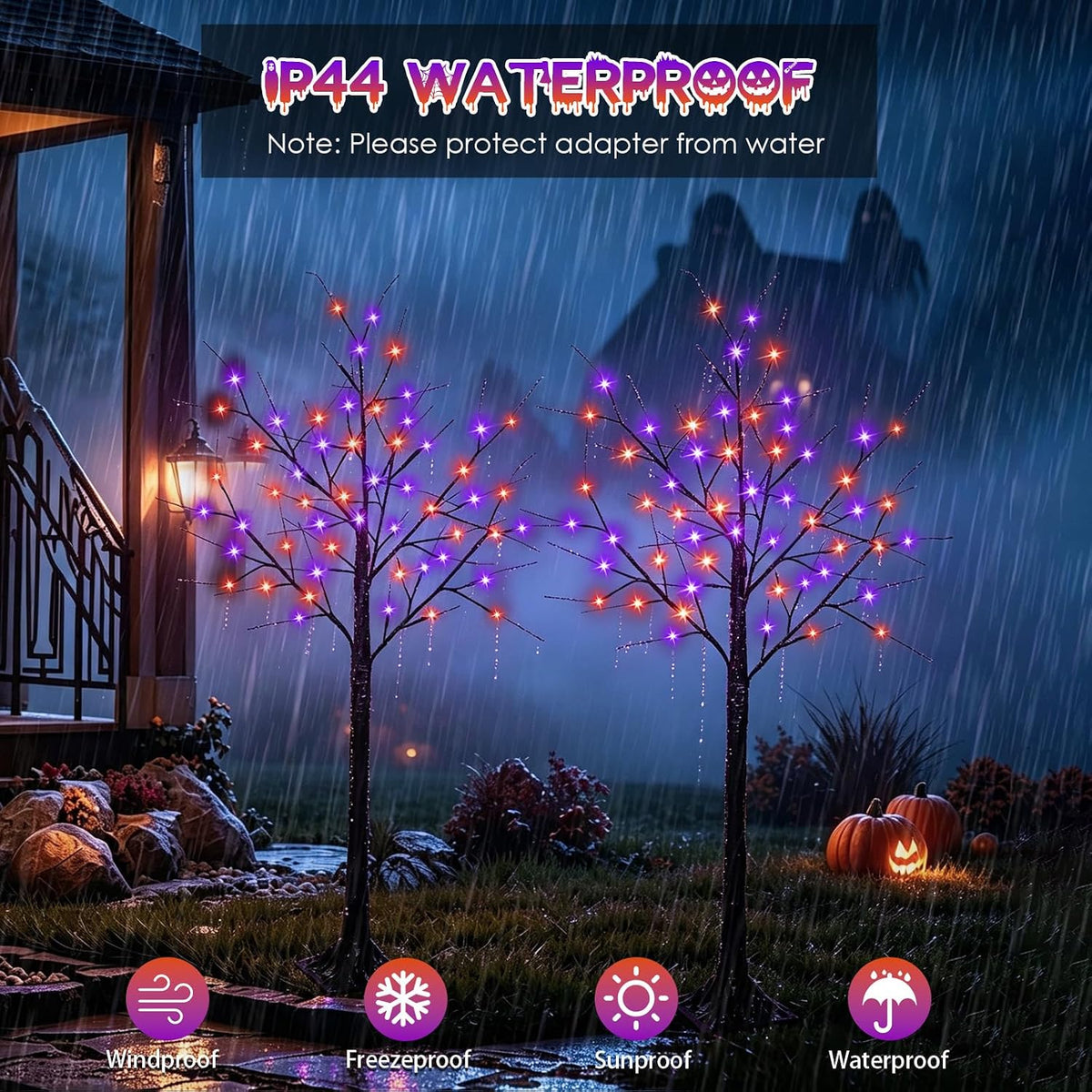 4 ft lighted black halloween tree lights with, close-up detail