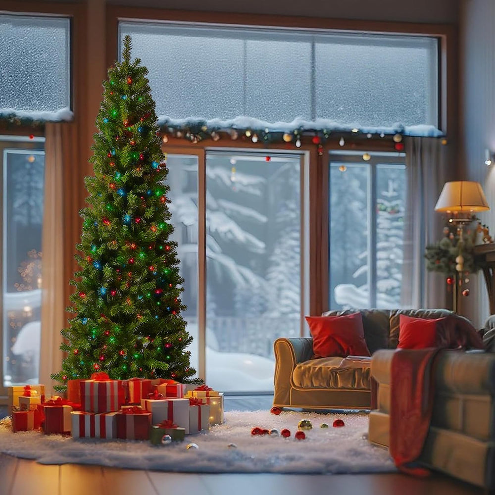 7.5ft Pre-Lit Slim Christmas Tree Douglas Fir with 350 Dual Color Lights