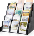 5 Tier Greeting Card Display Stand Black Bamboo and Acrylic Sticker Display Stand Trading Card Holder Retail Photos Shelf for Vendors Craft Collection & Show