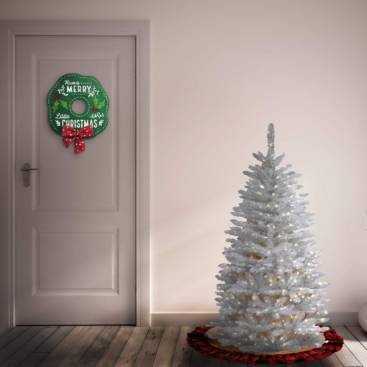 national tree company 4.5ft pre-lit kingswood fir slim shown in use
