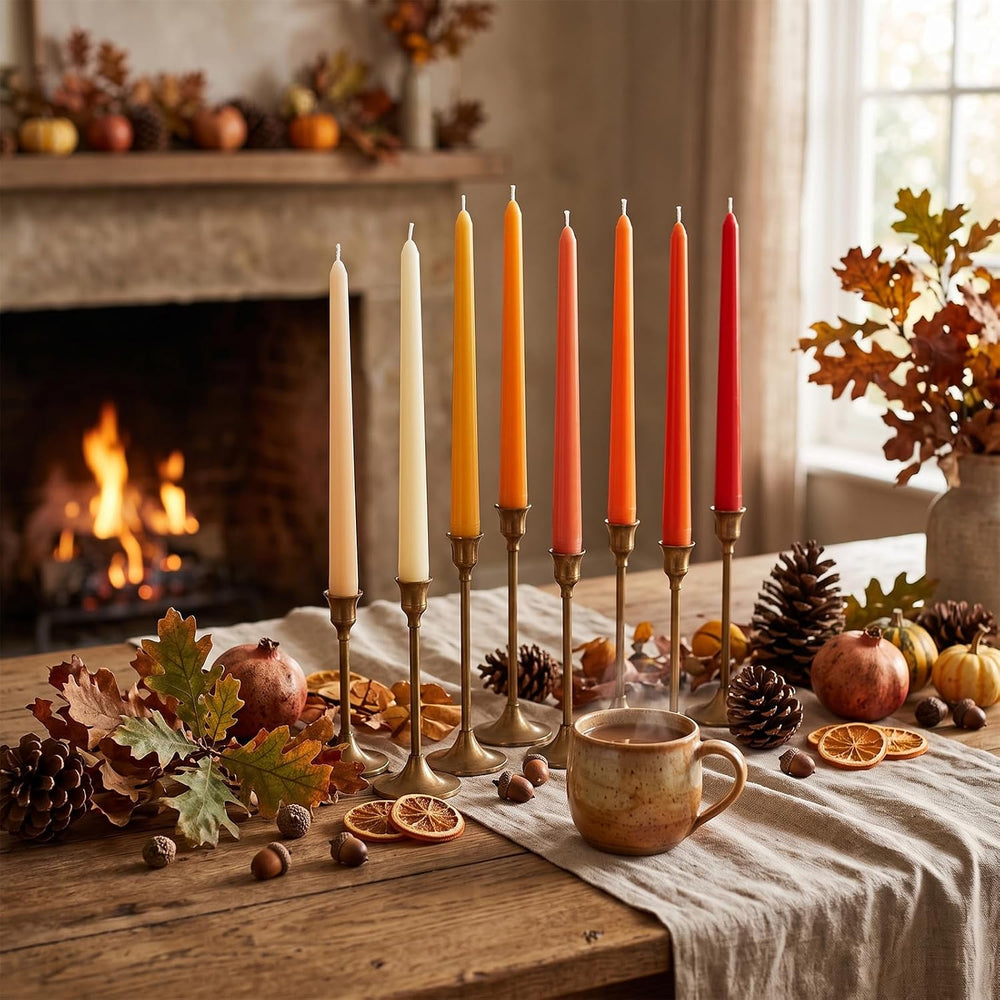 MTLEE 32 Pcs Gradient Orange Taper Candles 10 Inch Fall Long Candlesticks
