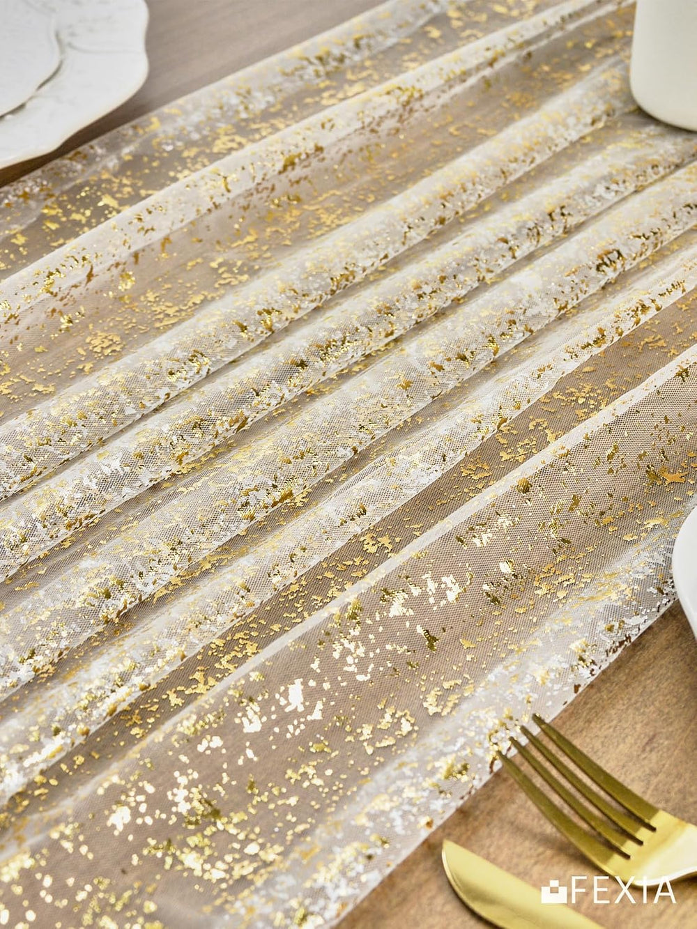 FEXIA 8Pcs Gold Table Runner 10FT Gauze Glitter Wedding Party Decorations