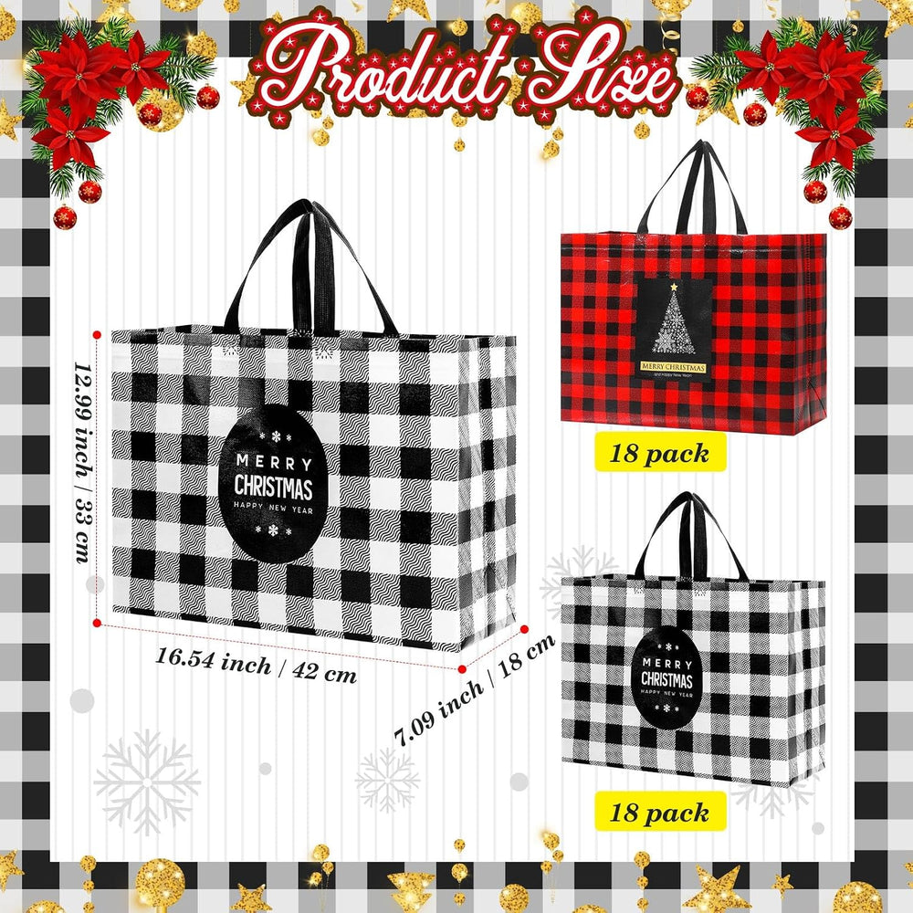 36 Pcs Christmas Gift Bags with Handles, Extra Large Buffalo Plaid, Classic