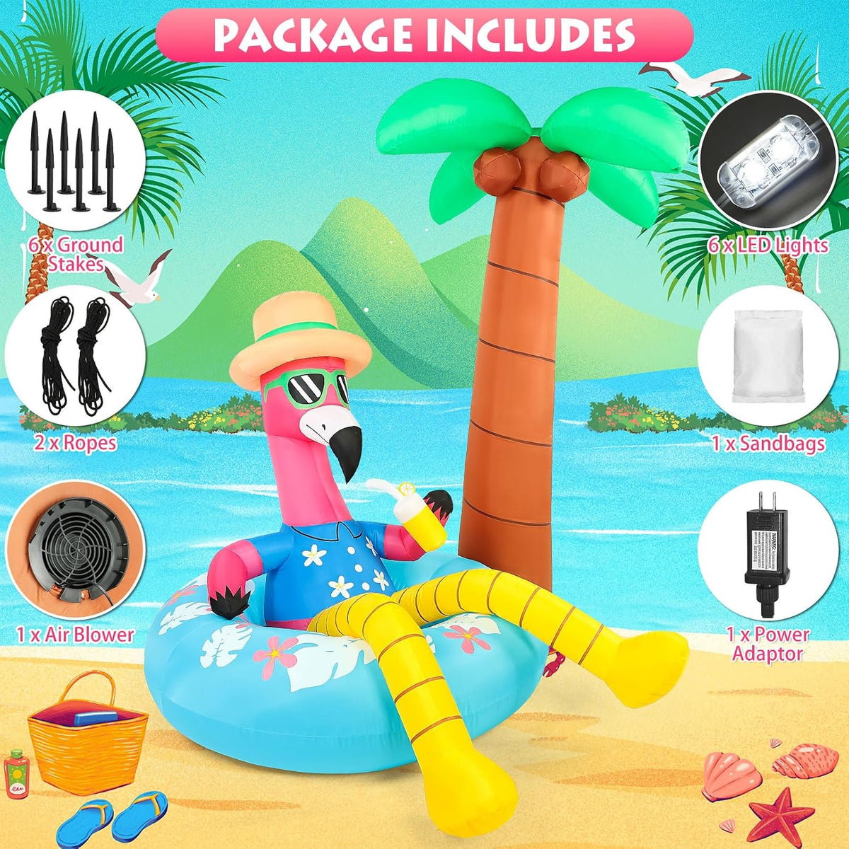 inflatable flamingo outdoor decorations 6ft summer inflatables decor, package contents