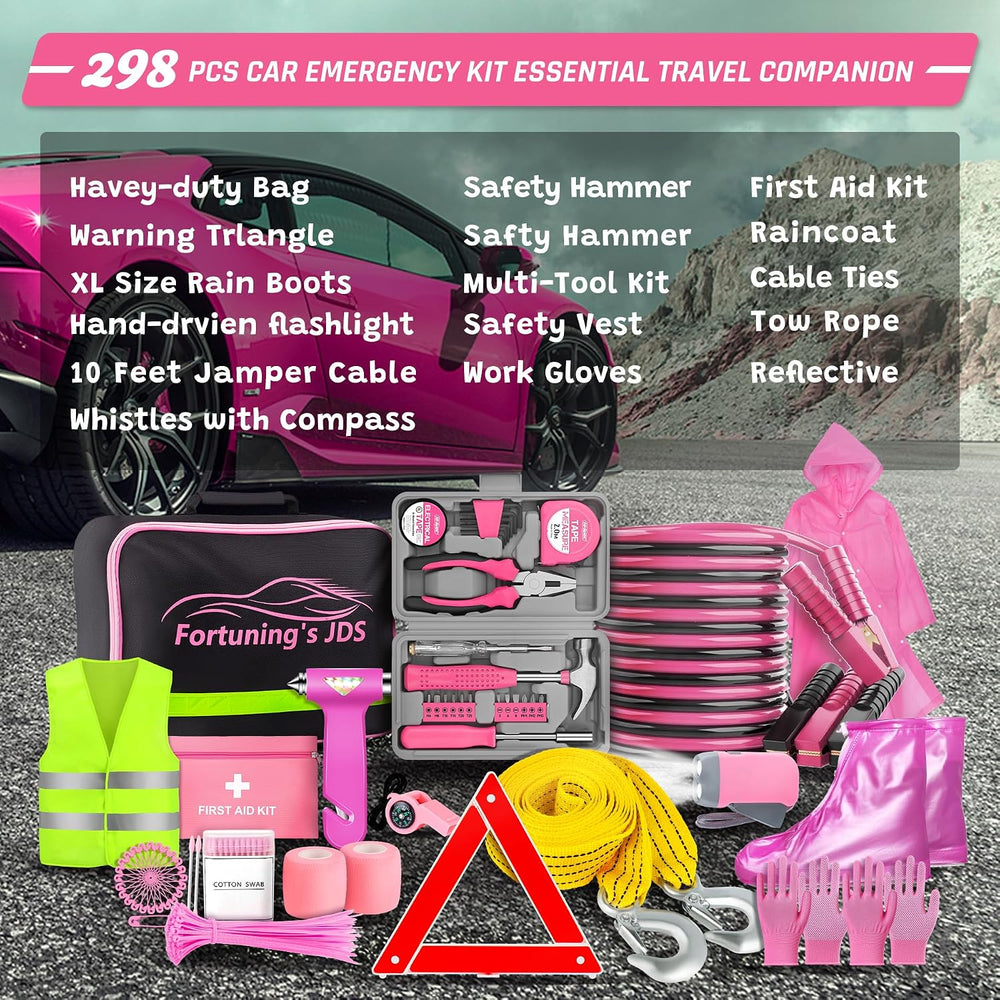 298PCS Roadside Emergency Car Kit- Car Emergency Kit with Jumper Cables, Road...