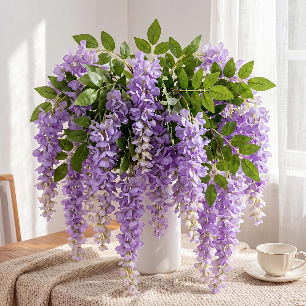 6 Pcs Artificial Wisteria Stems, Faux Florals Garland, Purple