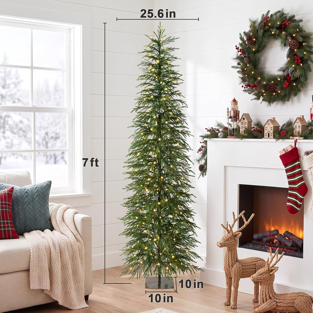 7ft Pre-Lit Artificial Slim Christmas Tree for Indoor Decor