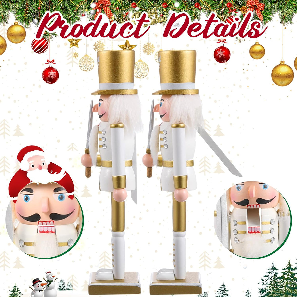 huwena 2 pcs gold king and soldier nutcracker showing dimensions