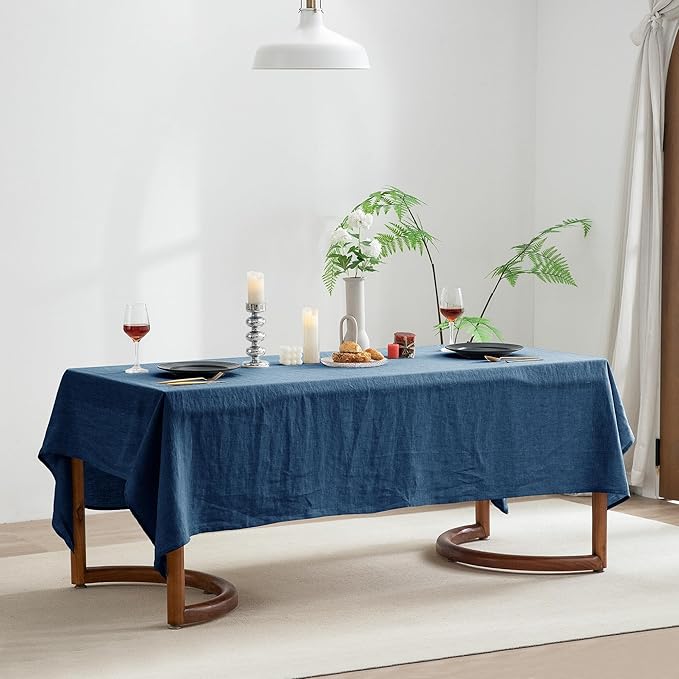 EVERLY 100% Pure Linen Rectangle Tablecloths 60x84Inches for Dining,Buffet Parties,Picnic,Events,Weddings and Restaurants,Decorative Halloween,Thanksgiving Machine Washable Tablecloths-Navy Blue