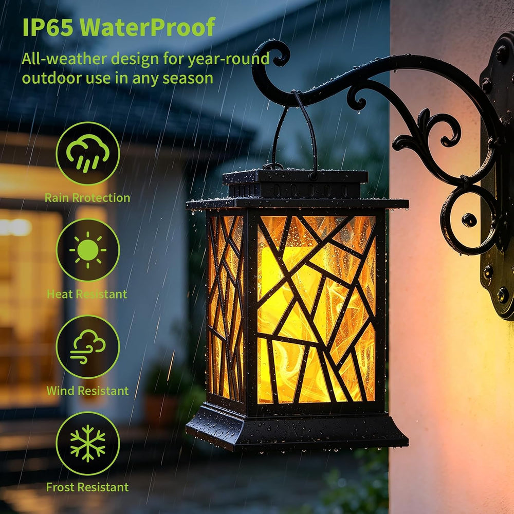 Solar Lanterns Outdoor Waterproof, Flickering Flame Hanging Solar Lights