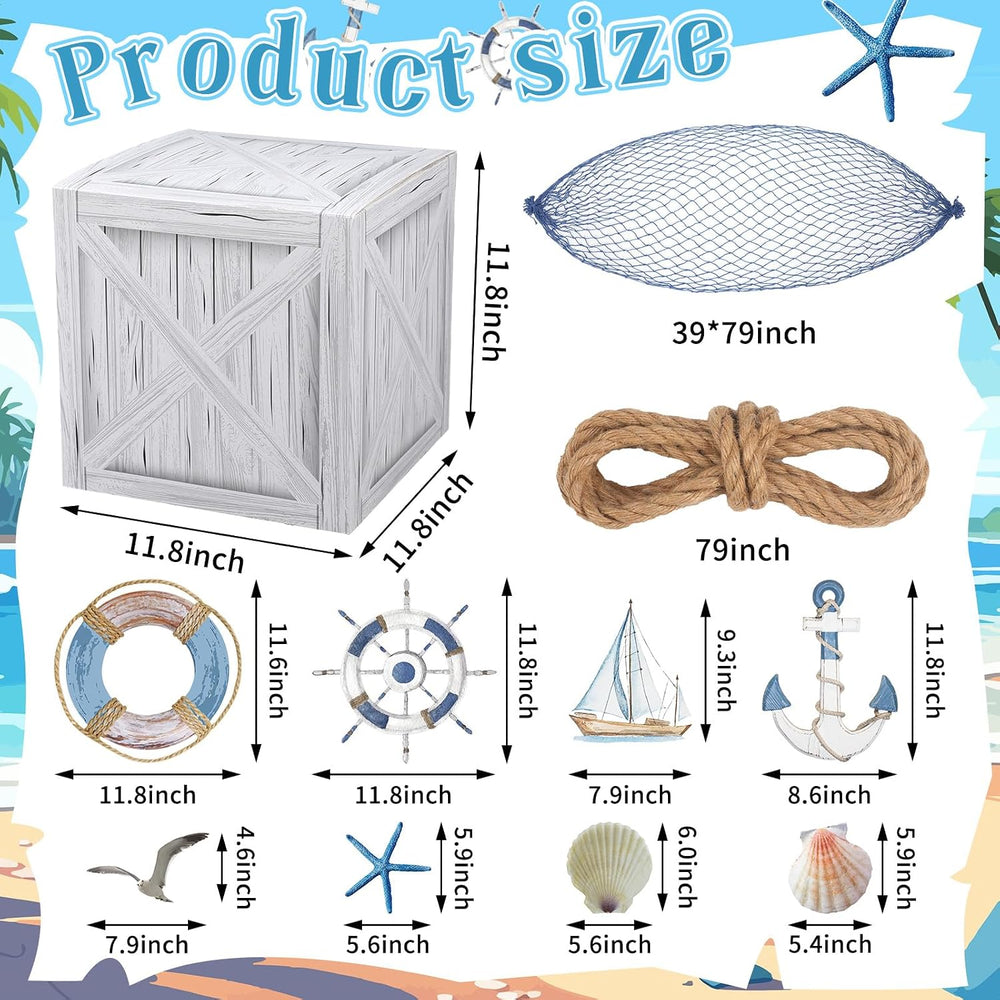 JellyArch 18 Pcs Nautical Party Decor Treasure Chest set, Blue, Nautical