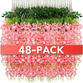 Wisteria Hanging Flowers,Fake Hanging Flowers,Wisteria artificiales Garland for Home Wedding Arch Floral Party Garden Ceremony Outdoor Decor,3.6 feet Long(48,Pink) (48 Pack)