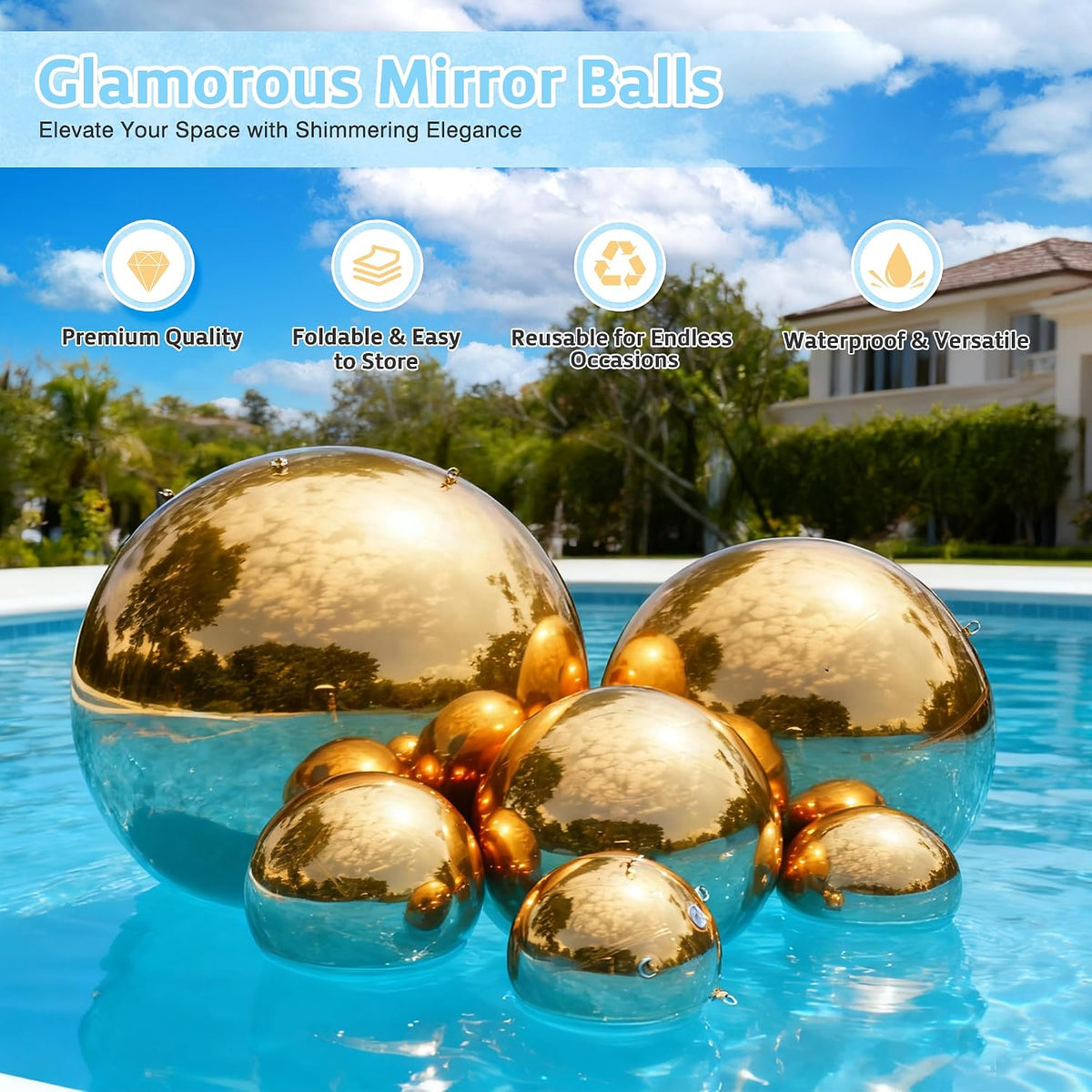 large inflatable mirror ball 6pcs yard big gold, close-up detail