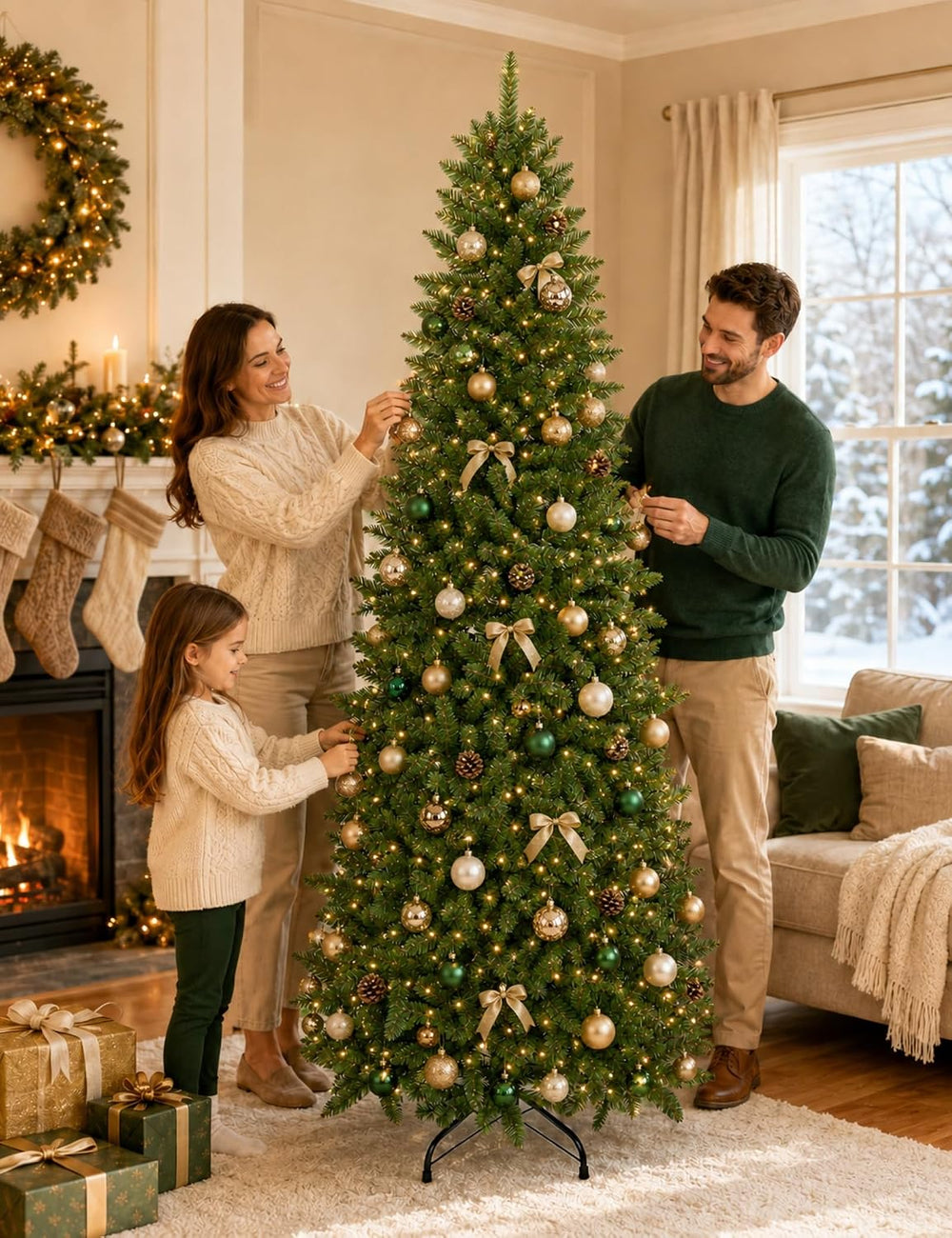 7.5ft Artificial Pencil Slim Christmas Tree, Includes Metal Stand, Kingswood ...
