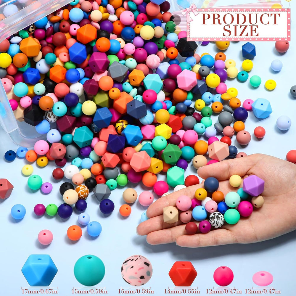 Hotop 1176 Pcs Silicone Beads for Keychain Making Kit, 12mm15mm Round 14mm17m...