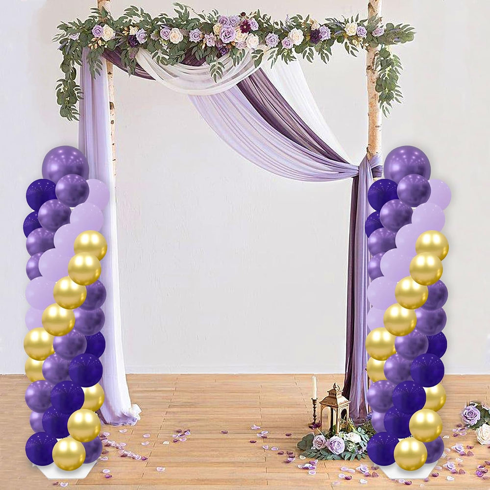 2 Balloon Arch Column Stand Kit, 100 Balloons, 6ft Adjustable, Purple Party