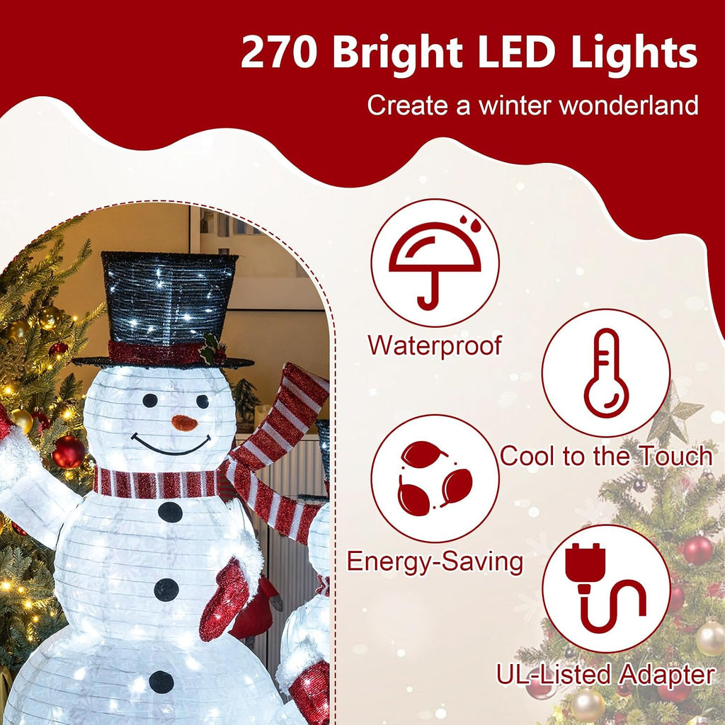 Tangkula 3-Piece Christmas Lighted 3D Snowman Family, 4.1 FT Snowman Set