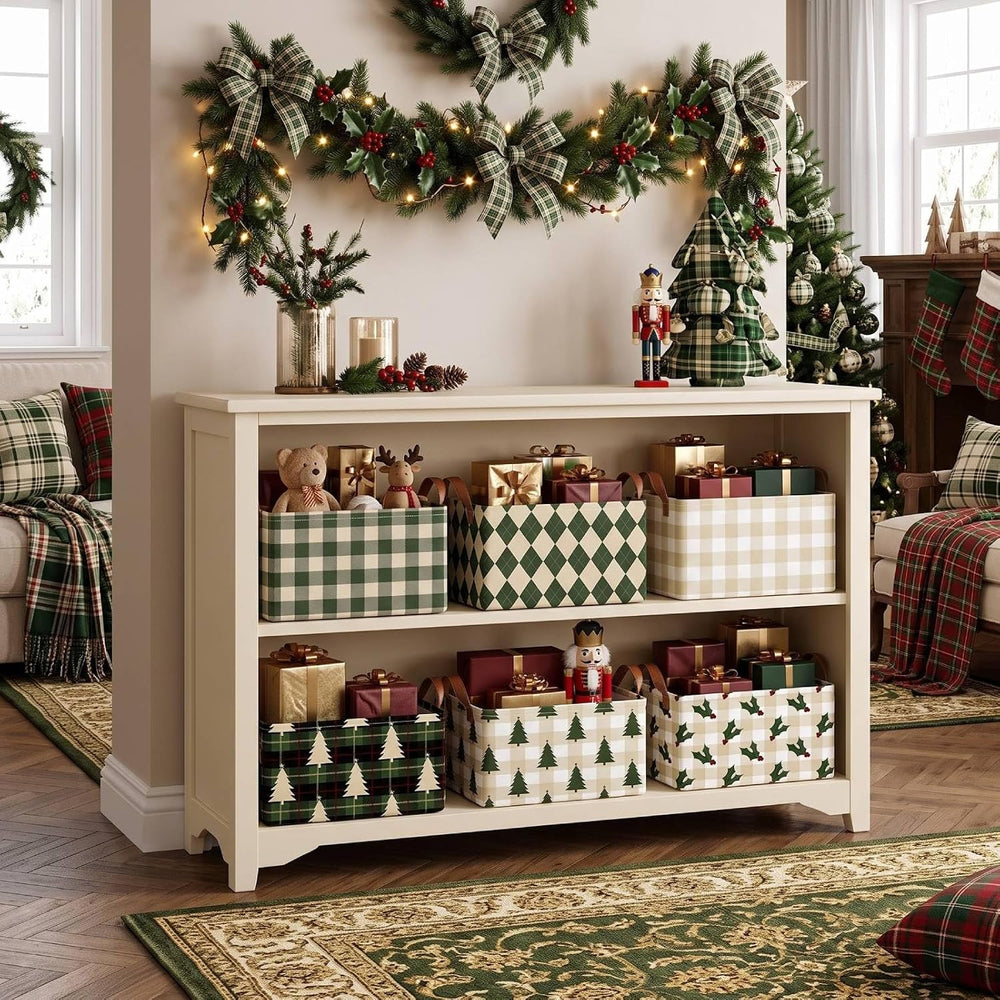Boao 6 Pack Vintage Plaid Christmas Storage Baskets for Gifts Empty