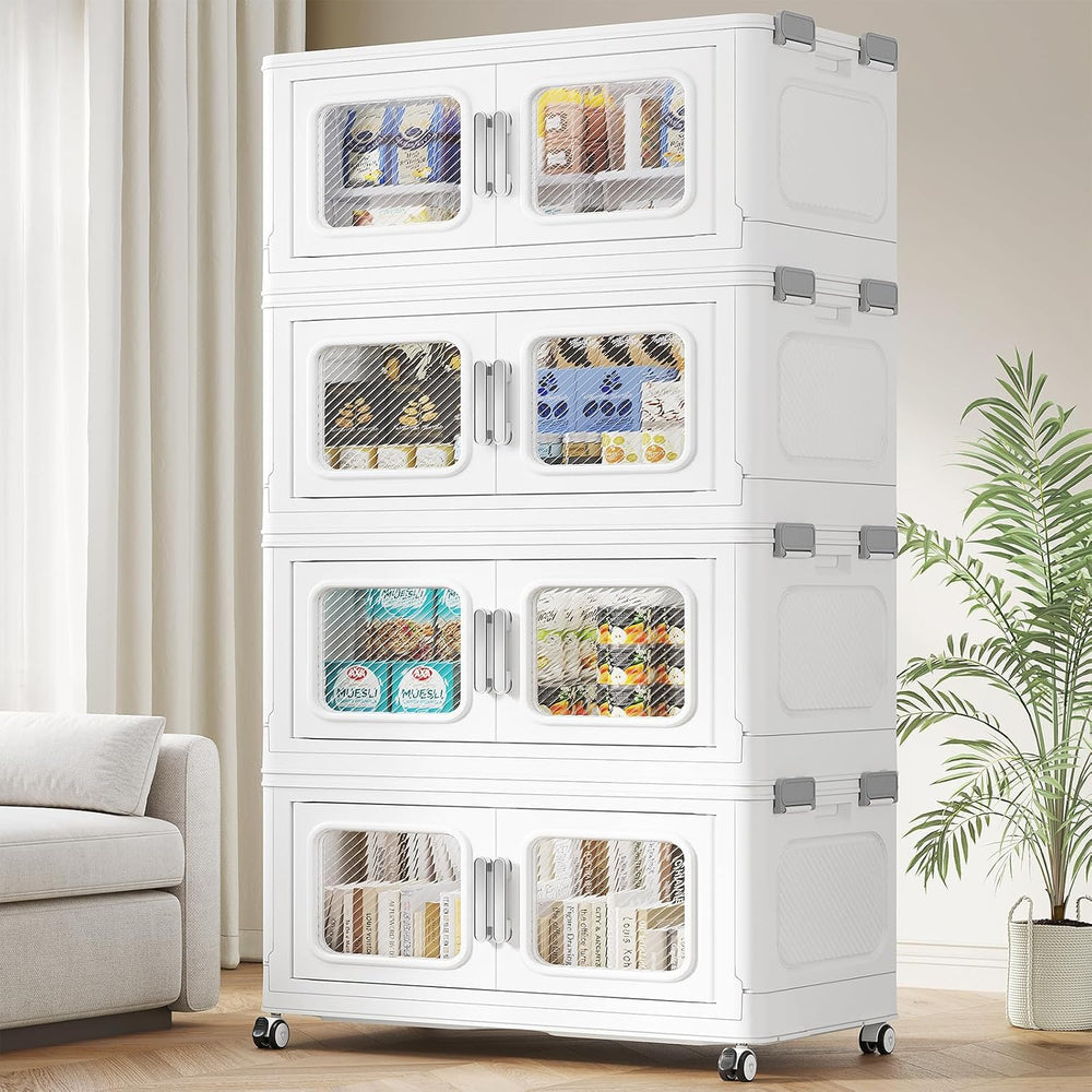 BROVIEW 600 Qt Extra Large Stackable Storage Bin with Lids, 4 Pack White
