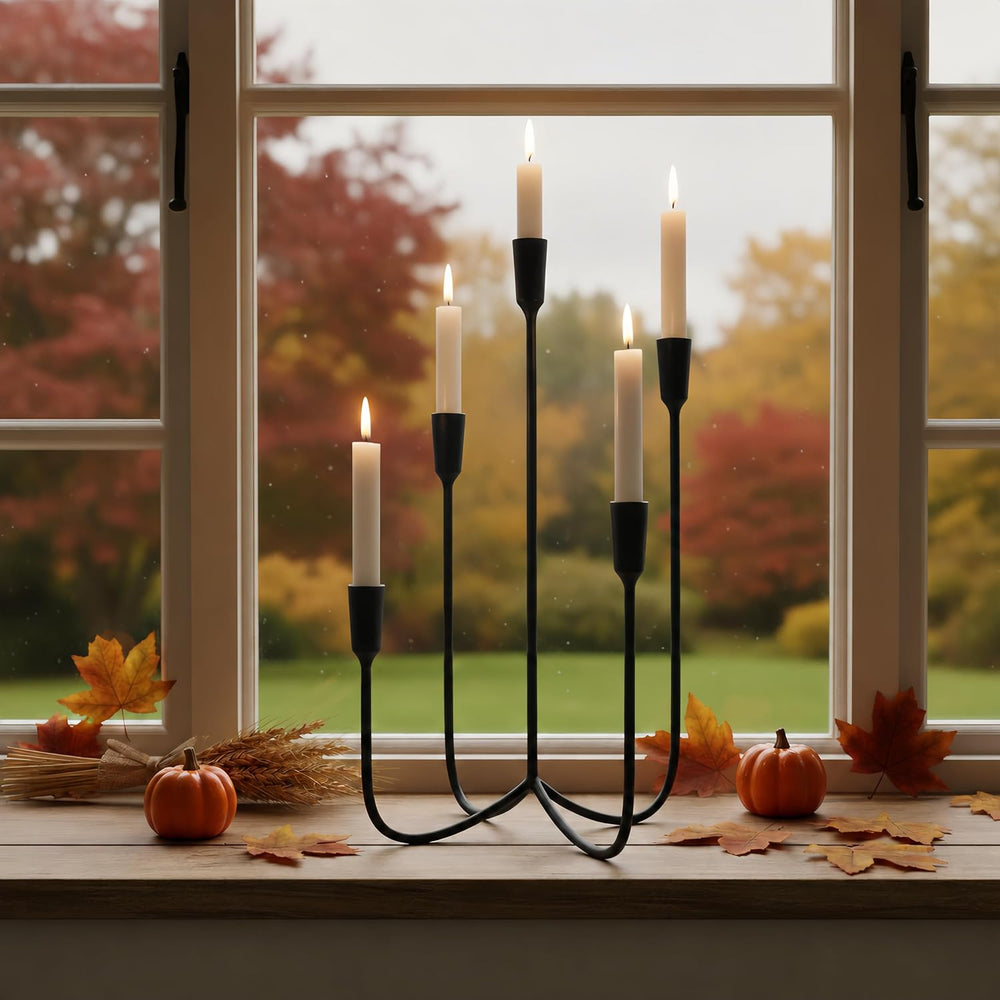 Black 5 Arm Candelabra Candle Holder, Metal Taper Candle Stand